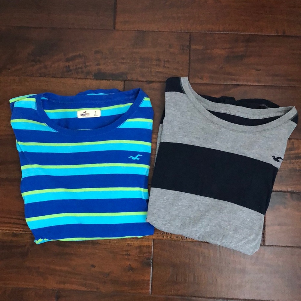 Hollister Long Sleeve Striped Logo Tees